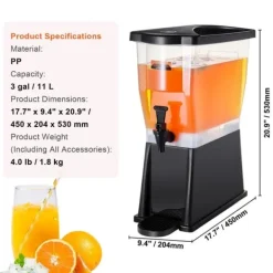 Dryckesdispenser 3 gallon, plast med tapplock, fest, juice, iste, citronläsk, vatten, perfekt för evenemang