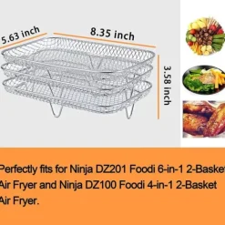 Fritöser-Dual Air Fryer Rack kompatibel för Ninja Multi Layered Dehydrator Racks 304 rostfritt stål Dual Air Fryer Stativ Stativ Air Fryer Tillbehör
