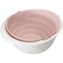 Dubbelskiktad Avloppskorg Frukt Grönsaker Tvätt Durkslag Köksredskap (Rosa)