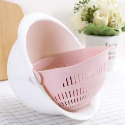 Dubbelskiktad Avloppskorg Frukt Grönsaker Tvätt Durkslag Köksredskap (Rosa)