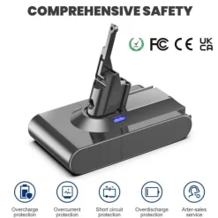 Dammsugartillbehör-Dyson V8 batteri 6800 mAh, ersättningsbatteri för V8 Absolute/Animal (SV10), ljusgrå, uppladdningsbart