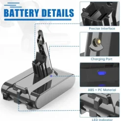 Dyson V7 (SV11) ersättningsbatteri, ljusgrått, 6000 mAh 6.0 Ah, för Motorhead, Animal Pro, Trigger sladdlös dammsugare