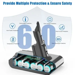 Dyson V7 (SV11) ersättningsbatteri, ljusgrått, 6000 mAh 6.0 Ah, för Motorhead, Animal Pro, Trigger sladdlös dammsugare