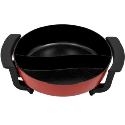 Elektriska Stekpannor & Wokar-Elektrisk hot pot - Yin-Yang gryta - 30 cm dubbelkärl - 6 l - 1360 W - 5 temperaturlägen - Glaslock - Svart