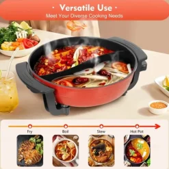 Fondueset-Elektrisk hotpot & fonduegryta - Dubbelsidig separerbar - 1360 W - 6 L - Ø 31 cm - 5-stegs temperaturkontroll - 220 V - Med lock - Svart