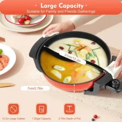 Elektrisk hotpot - Gryta med 2 fack - 1360 W - 220 V - Nonstick yta - Livsmedelsklassad - Himmelblå