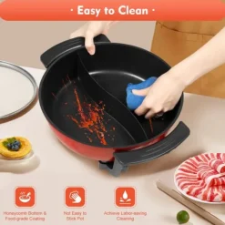 Elektrisk hotpot - Gryta med 2 fack - 1360 W - 220 V - Nonstick yta - Livsmedelsklassad - Himmelblå