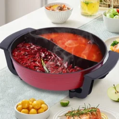 Elektrisk hotpot 6 L, gryta/stekpanna med 2 fack, 1360 W 220 V, non-stick, temperaturjusterbar, flerfärgad
