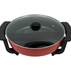 Elektrisk hotpot - Yin Yang shabu shabu gryta - 6 L - 30 cm - 1360 W - 2 fack - 5 temperaturlägen - Glaslock - Svart