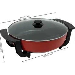 Elektrisk hotpot - Yin Yang shabu shabu gryta - 6 L - 30 cm - 1360 W - 2 fack - 5 temperaturlägen - Glaslock - Svart