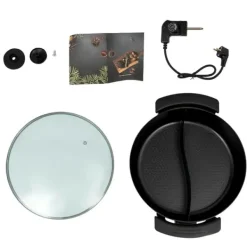 Elektrisk hotpot - Yin Yang shabu shabu gryta - 6 L - 30 cm - 1360 W - 2 fack - 5 temperaturlägen - Glaslock - Svart