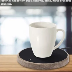 Dryckvärmare-Elektrisk kaffekoppsvärmare för kontorshem - träkorndesign (EU-kontakt)