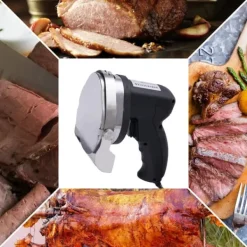 Elektrisk kebabskärare - Handhållen gyroskniv - 80 W Effekt - Justerbar skärtjocklek - Rostfritt stålblad - Bladslipare - Röd