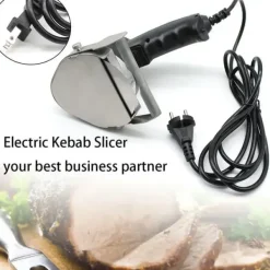 Elektrisk kebabskärare - Handhållen gyroskniv - 80 W Effekt - Justerbar skärtjocklek - Rostfritt stålblad - Bladslipare - Röd