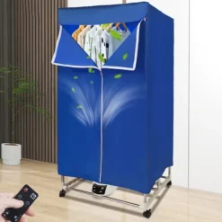 Torkskåp-Elektrisk klädtork - Portabelt torkskåp - Pekskärm - 1200–1500 W - PTC-uppvärmning - Timer 0–240 min - Bärkapacitet 30 kg - IPX1 - Blå