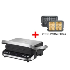 Våffeljärn-Elektrisk Kontaktgrill, 2000W Effekt, 6 Matlagningsinställningar,Standard Extra Platta, EU