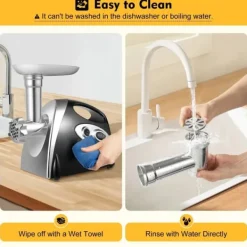 Elektrisk köttkvarn - Köttkvarn & korvstoppare - 800 W kopparmotor - 304 rostfritt stål - 220 V - EU-kontakt - 190 varv/min - Svart