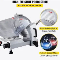 Elektrisk Matskärare, 30 cm Blad, 320W Effekt, 0-15mm Tjockleksjustering, 350-400 RPM Hastighet, Rostfritt Stål Bricka