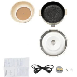 Elektriska Stekpannor & Wokar-Elektrisk Mini Hot Pot, Bärbar Kokkare för 1-2 Personer, Användarvänlig Design,Kaki