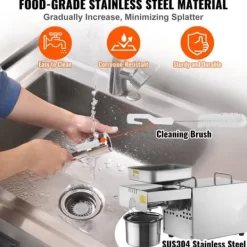 Elektrisk oljepressmaskin, 850 W, rostfritt stål, justerbar temperatur 0-300 ℃ för pressning av jordnötter och sesamfrön.