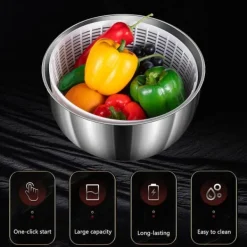 Elektrisk salladstork, frukt- och grönsakstork, 4,5L stor automatisk salladsgrönsakstork, USB-laddningsbar salladstork, sallad, frukt- och grönsaksto | CDON