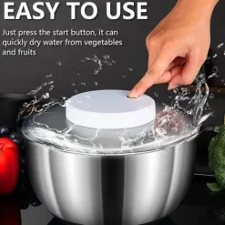 Elektrisk salladstork, frukt- och grönsakstork, 4,5L stor automatisk salladsgrönsakstork, USB-laddningsbar salladstork, sallad, frukt- och grönsaksto | CDON