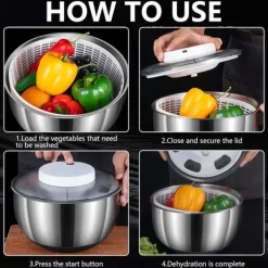 Elektrisk salladstork, frukt- och grönsakstork, 4,5L stor automatisk salladsgrönsakstork, USB-laddningsbar salladstork, sallad, frukt- och grönsaksto | CDON