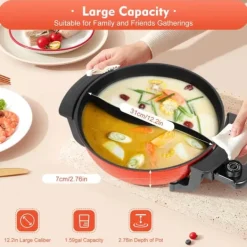 Elektrisk Shabu Hot Pot - Gryta med värmebas - 1360 W - 6 L kapacitet - Dubbelkammare 2 fack - 220 V - För familj & restaurang