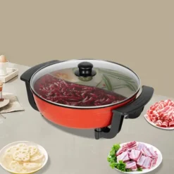 Elektrisk Shabu Hot Pot - Gryta med värmebas - 1360 W - 6 L kapacitet - Dubbelkammare 2 fack - 220 V - För familj & restaurang