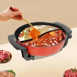 Elektrisk Shabu Hot Pot - Gryta med värmebas - 1360 W - 6 L kapacitet - Dubbelkammare 2 fack - 220 V - För familj & restaurang