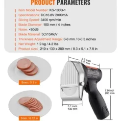 Köttskivare-Elektrisk Shawarma-kniv, 21x13x20 cm, Rostfritt stål, Justerbar tjocklek
