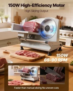 Elektrisk skärmaskin - Påläggsmaskin - Bladdiameter 170 mm - Effekt 150 W - Justerbar skivtjocklek 0–15 mm - För fryst kött och bröd