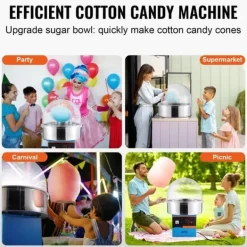 Elektrisk sockervaddsmaskin 1000 W, kommersiell godismaskin med lock, rostfri skål, sockerskopa, perfekt för fest och evenemang