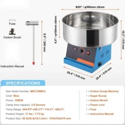 Elektrisk sockervaddsmaskin 1000 W, kommersiell godismaskin med rostfri skål och sockerskopa, perfekt för fester och evenemang