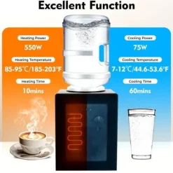 Vattenkylare-Elektrisk vattendispenser/vattenkylare - Bordsmodell - Varm & kall, Toppmatad, 220V 50Hz, 550W/75W, För 3,5–18,9 L dunkar - Svart