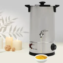 Dryckvärmare-Elektrisk vaxsmältare - 10 l smältgryta - Temperaturkontroll - Enkel hällpip - För ljusgjutning - Silver