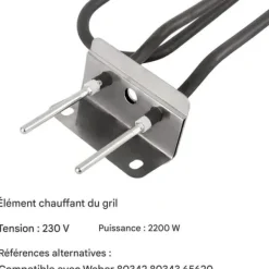 Grillar-Elektrisk Värme för Grill - Ersättningsvärmeelement för Grillar - 2200W, Kompatibel med Weber 66631 Weber Q140 Q1400