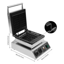 Elektriskt våffeljärn - Kommersiellt - Dubbelt, rektangulär form - 2000 W - Temperatur 50–300 °C - Timer 0–5 min - Gjutaluminium & rostfritt stål