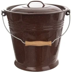 Rengöringsutrustning-Emaljerad mjölkhink med lock, brun 10 l