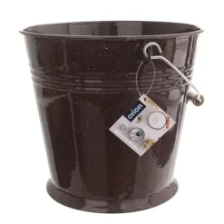 Rengöringsutrustning-Emaljerad mjölkhink med lock, brun 10 l