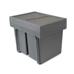 Källsorteringskärl--Emuca återvinningsbehållare med nedre montering och manuell utdragning för köksdelar Recycle, 2x20 liter, Grå plast
