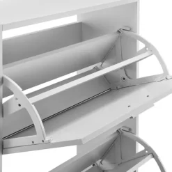 [en.casa] ® Skoskåp-63x24x81cm-2 fack-vit-plats för 12 par skor