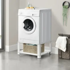 [en.casa] ® Tvättmaskinsstativ-Förhöjningssockel-med hylla-63x54x31cm-pulverlackerat stål-vit-max. belastning:150 kg