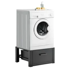 [en.casa] Tvättmaskiner-® Tvättmaskinstativ-Förhöjningssockel-med utdragbar låda-63x54x31cm-stål-svart-max150kg