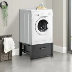 [en.casa] Tvättmaskiner-® Tvättmaskinstativ-Förhöjningssockel-med utdragbar låda-63x54x31cm-stål-svart-max150kg