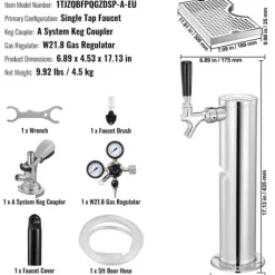 Ölkranar-Enkel Tap Kegerator Tornsats, Kegerator Öltorn & A-System Fatskoppling