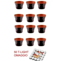 Fondueset-ERBJUDANDE 12 FÖR FÖR BAGNA CAUDA CM 14 BRUNA TERRE D'UMBRIA + 50 T-LIGHT LJUS SOM GÅVA