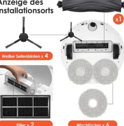 Dammsugartillbehör-Ersättningstillbehörssats för Dreame L10s Pro, 6 dammpåsar, 6 moppdynor, 1 huvudborste, 4 sidoborstar, 2 filter