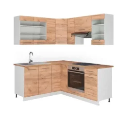 Fame-Line hörnkök, 160 x 190 cm, PT Ek, Guld/vit ek, Vicco