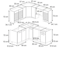 Fame-Line hörnkök, 160 x 190 cm, PT Ek, blank mörkblå/guld ek, Vicco